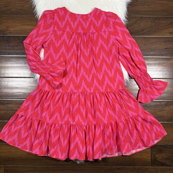 Tuckernuck Pomander Place Women's Size XS Hot Pink Ikat Kenzo Tiered Dress - Picture 7 of 10